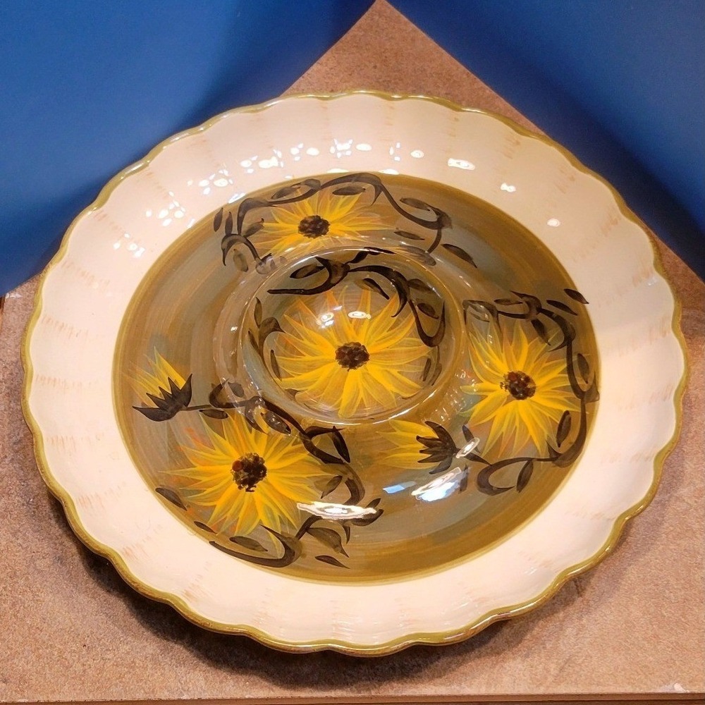 Certified International Sunflower Chip and Dip Server Margaret Le Van 211741 13"